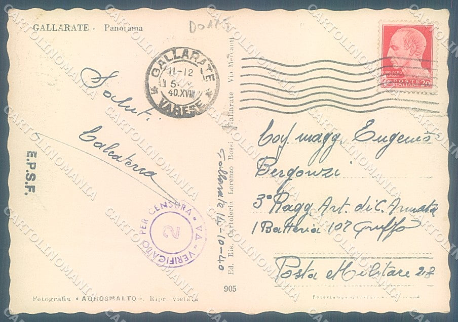 Varese Gallarate PIEGA ANGOLO Foto FG cartolina JK4006 – retro