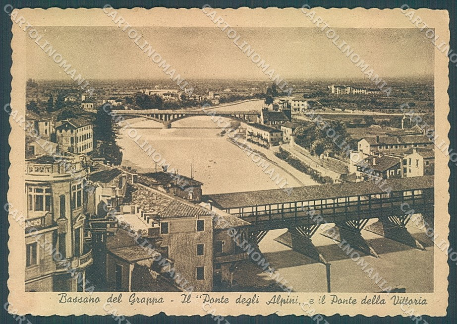 Vicenza Bassano del Grappa Ponte Alpini Vittoria PIEGHINA FG cartolina JK4054 – fronte