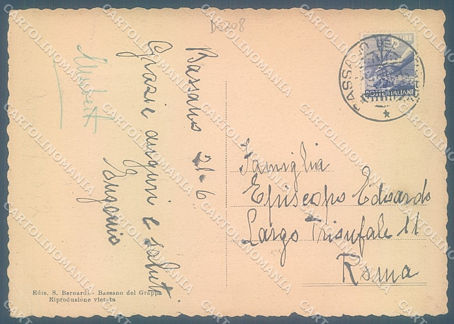 Vicenza Bassano del Grappa Ponte Alpini Vittoria PIEGHINA FG cartolina JK4054 – retro