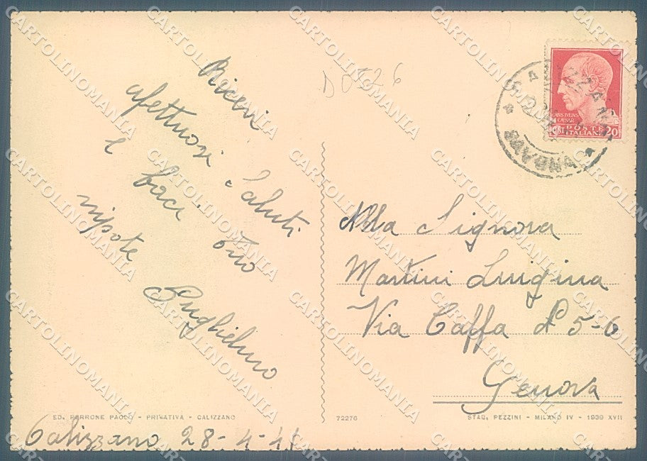 Savona Calizzano FG cartolina JK4176 – retro