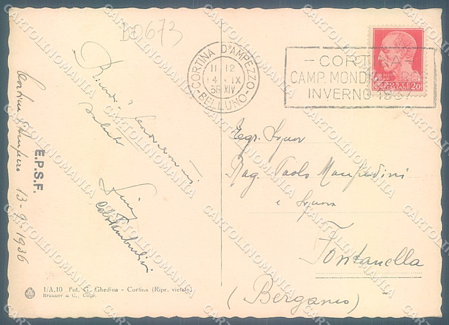 Belluno Cortina d'Ampezzo Brunner 1-10 FG cartolina JK4229 – retro
