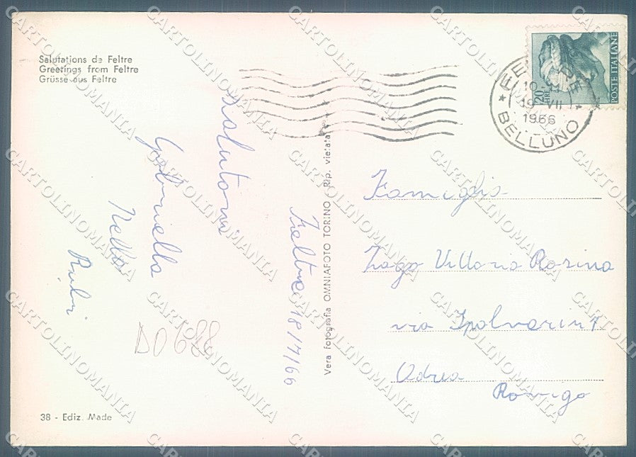 Belluno Feltre saluti da Foto FG cartolina JK4237 – retro