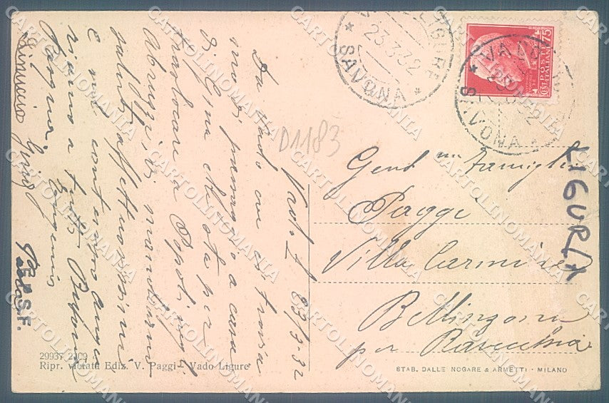 Savona Vado Ligure Monumento Caduti Chiaro di Luna STRAPPINO cartolina JK4393 – retro