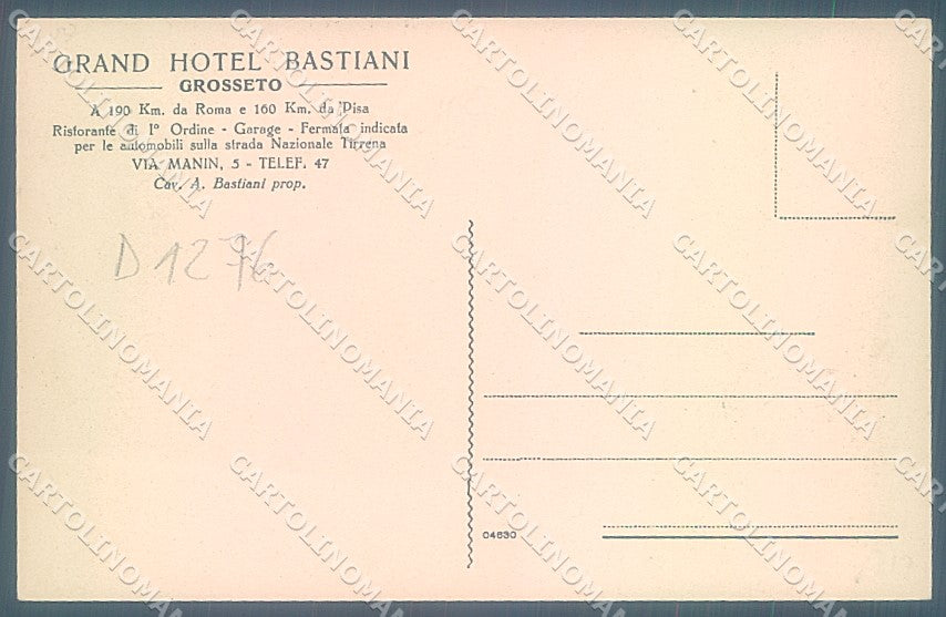 Grosseto Città Grand Hotel Bastiani cartolina JK4443 – retro