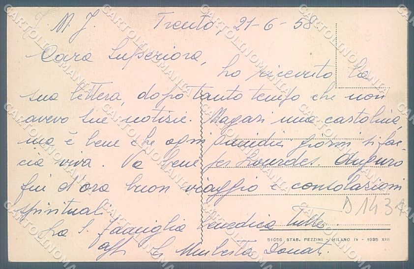 Verona Castelletto di Brenzone Sacra Famiglia Suor Maria cartolina JK4503 – retro