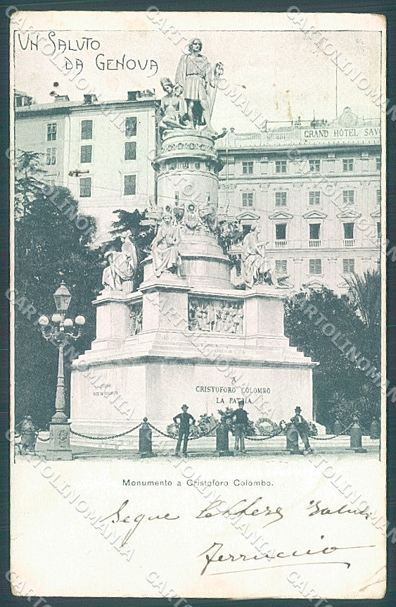 Genova Città Monumento Colombo Grand Hotel saluto da PIEGHINE cartolina JK4657 – fronte
