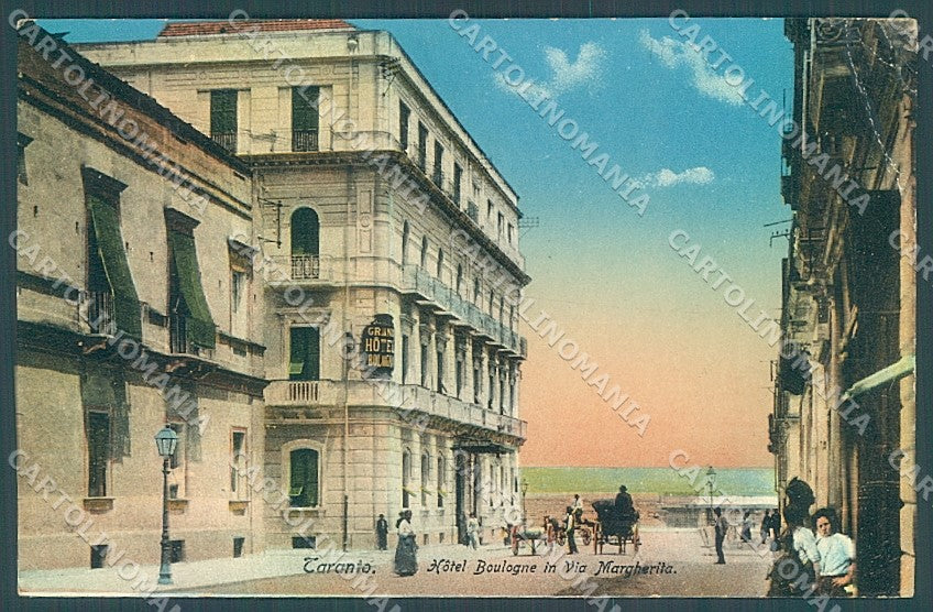 Taranto Città Hotel Boulogne Via Margherita PIEGA ANGOLO cartolina JK4681 – fronte