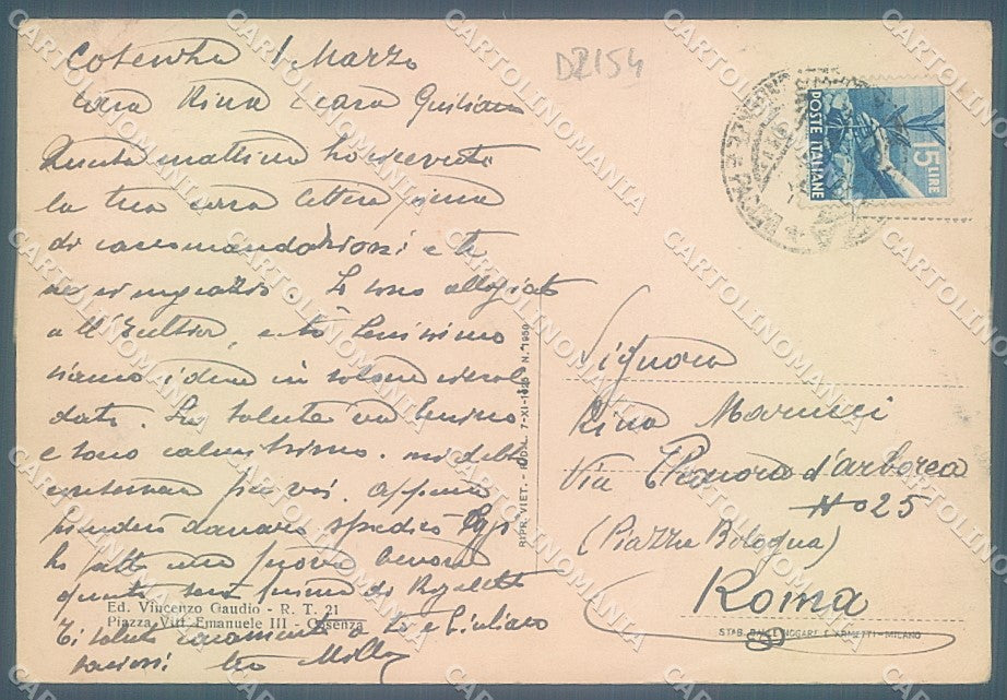 Cosenza Città Nuova Fontana FG cartolina JK4712 – retro