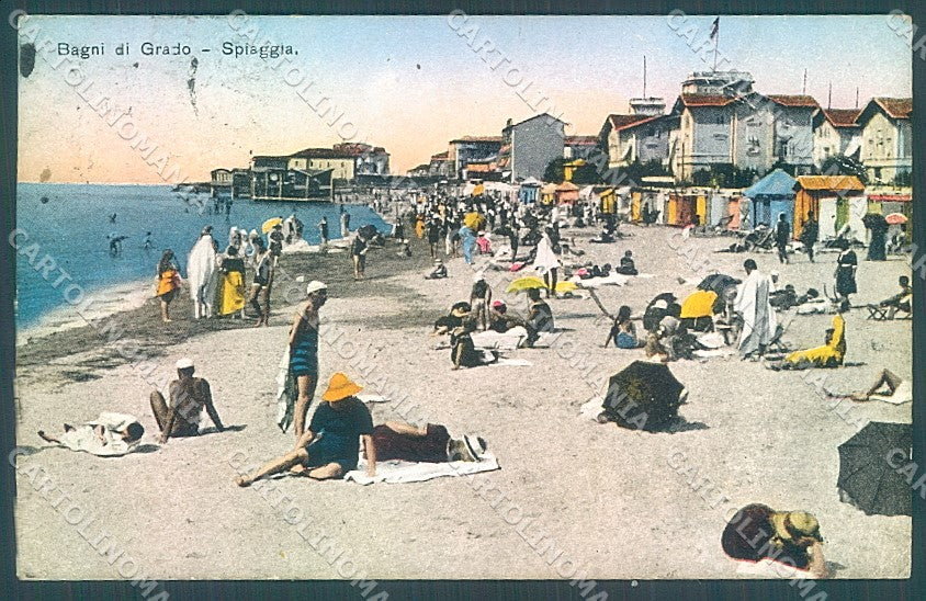 Gorizia Grado Spiaggia PIEGATA cartolina JK4754 – fronte