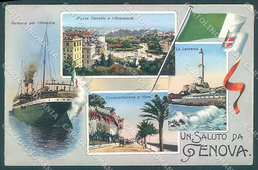 Genova Città Tricolore Nave Lanterna saluto da cartolina JK4757 – fronte