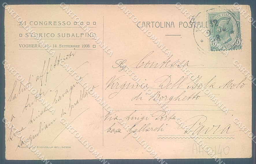 Pavia Voghera Congresso Storico Subalpino cartolina JK4786 – retro