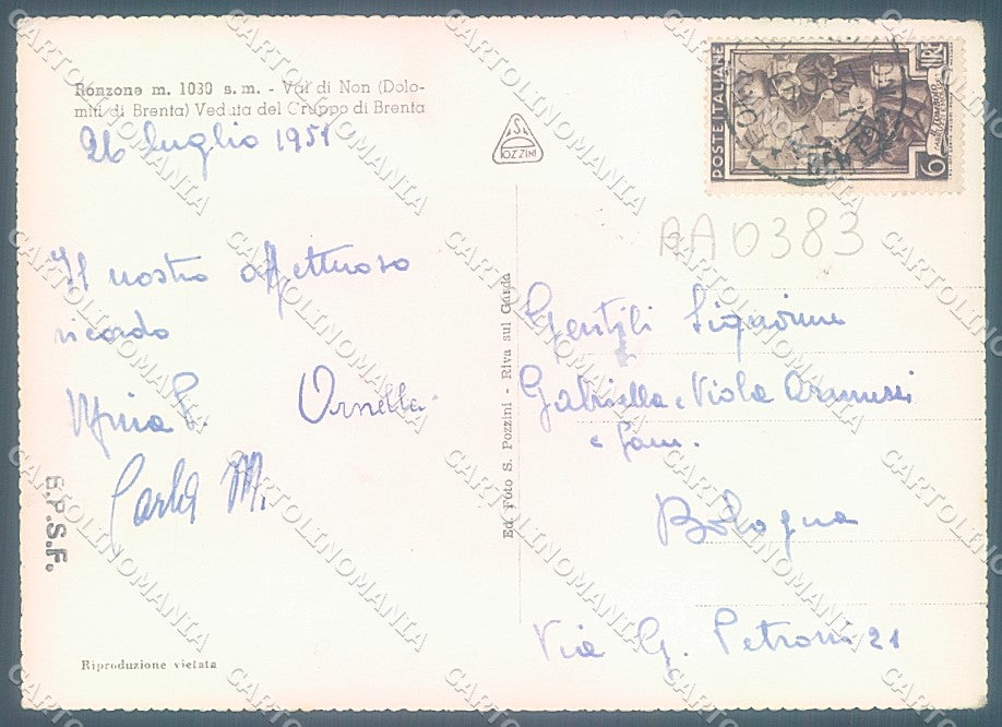 Trento Ronzone Val di Non Foto FG cartolina JK4840 – retro