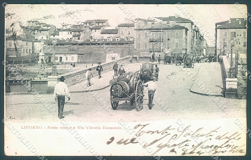 Livorno Città Ponte Nuovo Via Vittorio Emanuele PIEGA cartolina JK4865 – fronte