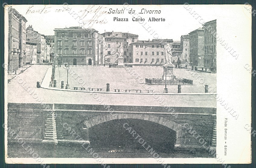 Livorno Città Piazza Carlo Alberto saluti da PIEGHINA cartolina JK4875 – fronte
