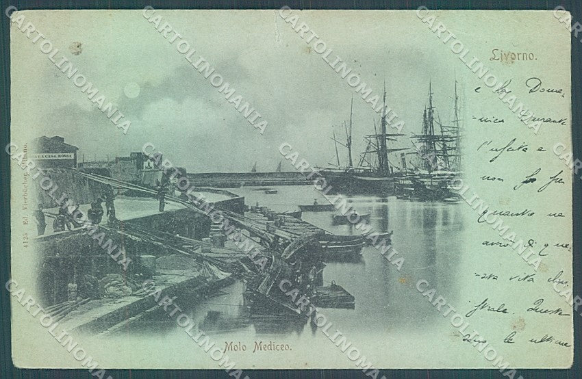 Livorno Città Molo Mediceo Chiaro di Luna STRAPPINO cartolina JK4905 – fronte