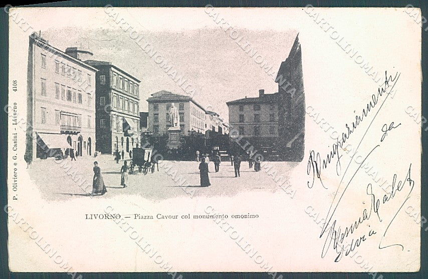 Livorno Città Piazza Monumento Cavour PIEGHINA cartolina JK4914 – fronte