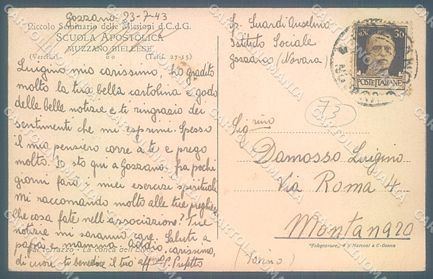 Biella Muzzano Scuola Apostolica PIEGA ANGOLO cartolina JK4954 – retro