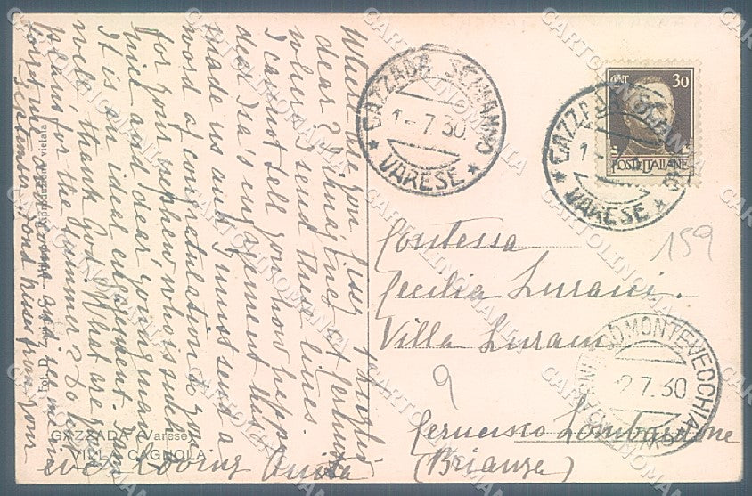 Varese Gazzada Villa Cagnola cartolina JK4985 – retro