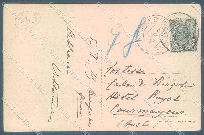 Varese Città Campo dei Fiori Grand Hotel PIEGA ANGOLO cartolina JK5053 – retro