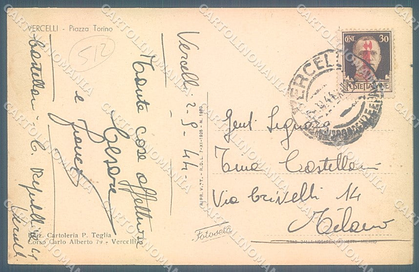 Vercelli Città Piazza Torino cartolina JK5098 – retro