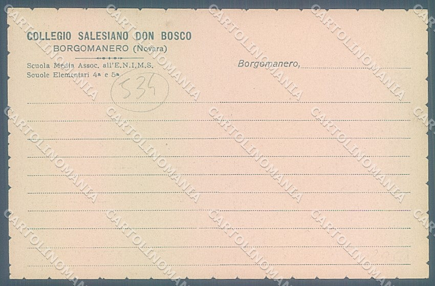 Novara Borgomanero Collegio Salesiano Don Bosco cartolina JK5103 – retro