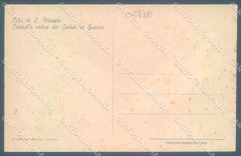 Pisa San Miniato Chiesa Cappella Caduti in Guerra cartolina JK5225 – retro
