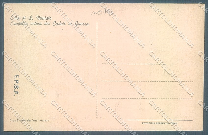 Pisa San Miniato Chiesa Cappella Caduti in Guerra cartolina JK5231 – retro