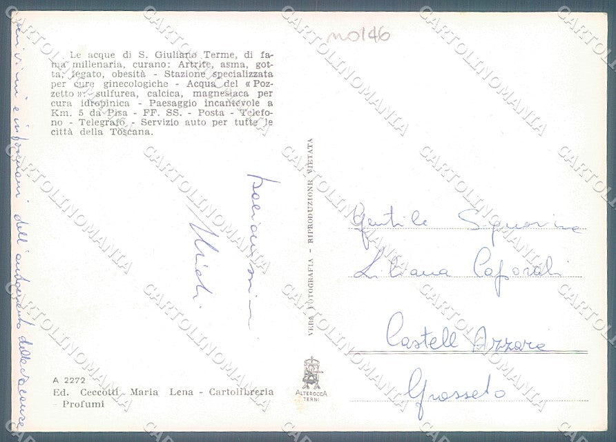 Pisa San Giuliano Terme Albergo Alterocca 2272 ABRASA Foto FG cartolina JK5232 – retro