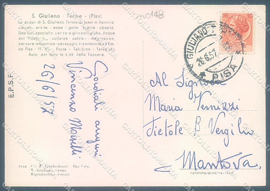 Pisa San Giuliano Terme Albergo Torre Pendente FG cartolina JK5234 – retro