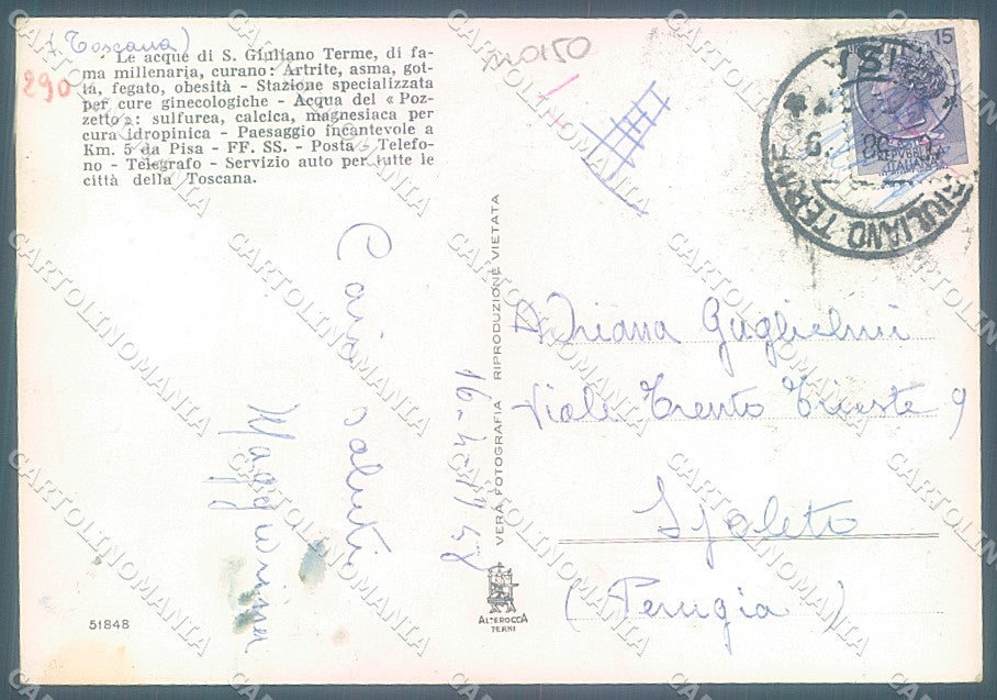 Pisa San Giuliano Terme Alterocca 51848 Foto FG cartolina JK5236 – retro