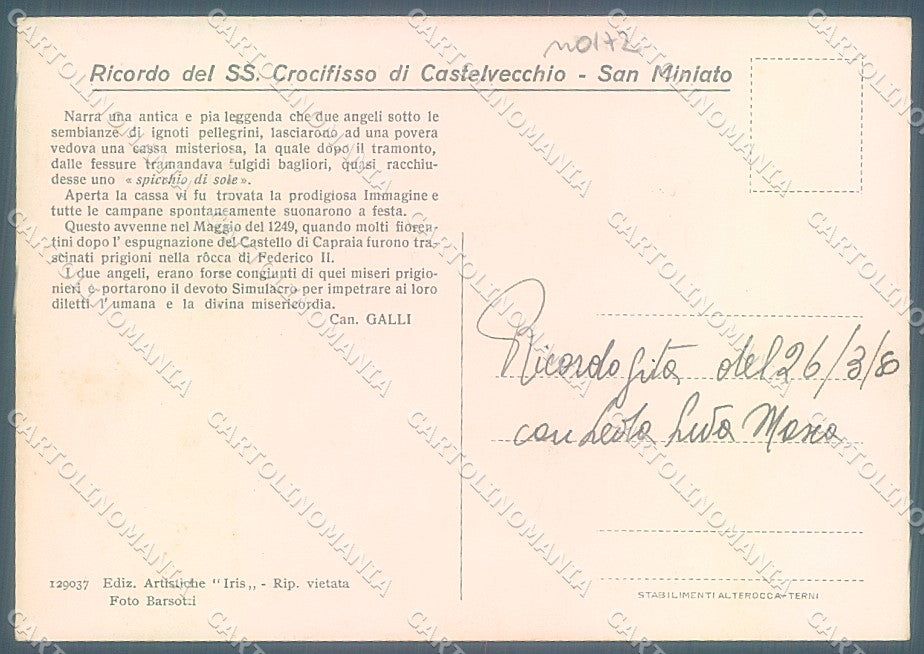 Pisa San Miniato Crocifisso Castelvecchio Alterocca 129037 FG cartolina JK5246 – retro