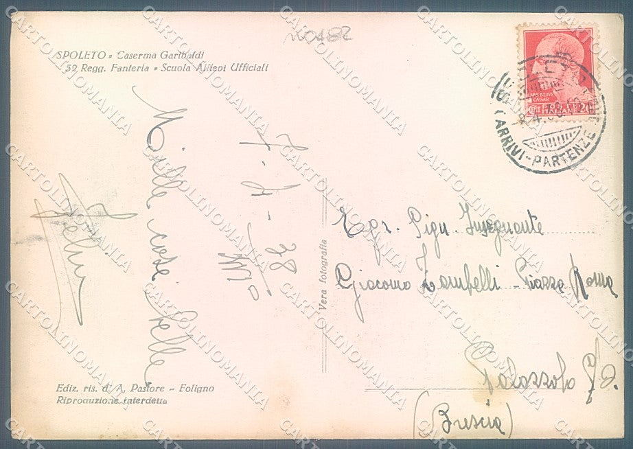 Perugia Spoleto Caserma Garibaldi PIEGA Foto FG cartolina JK5392 – retro