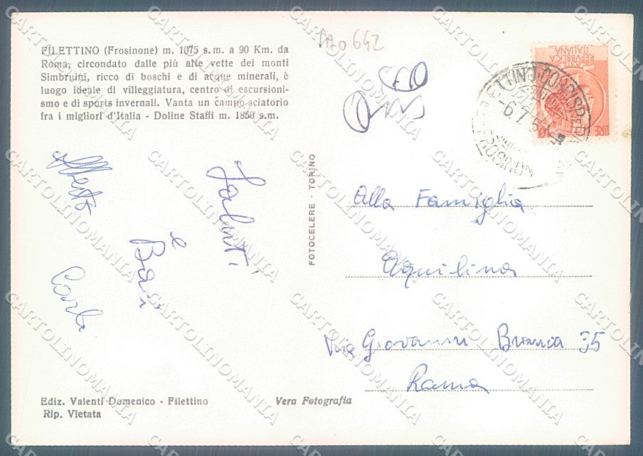 Frosinone Filettino Comune Foto FG cartolina JK5460 – retro
