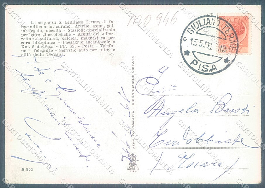 Pisa San Giuliano Terme Alterocca 51852 Foto FG cartolina JK5599 – retro