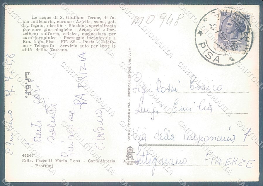 Pisa San Giuliano Terme Alterocca 46346 Foto FG cartolina JK5601 – retro