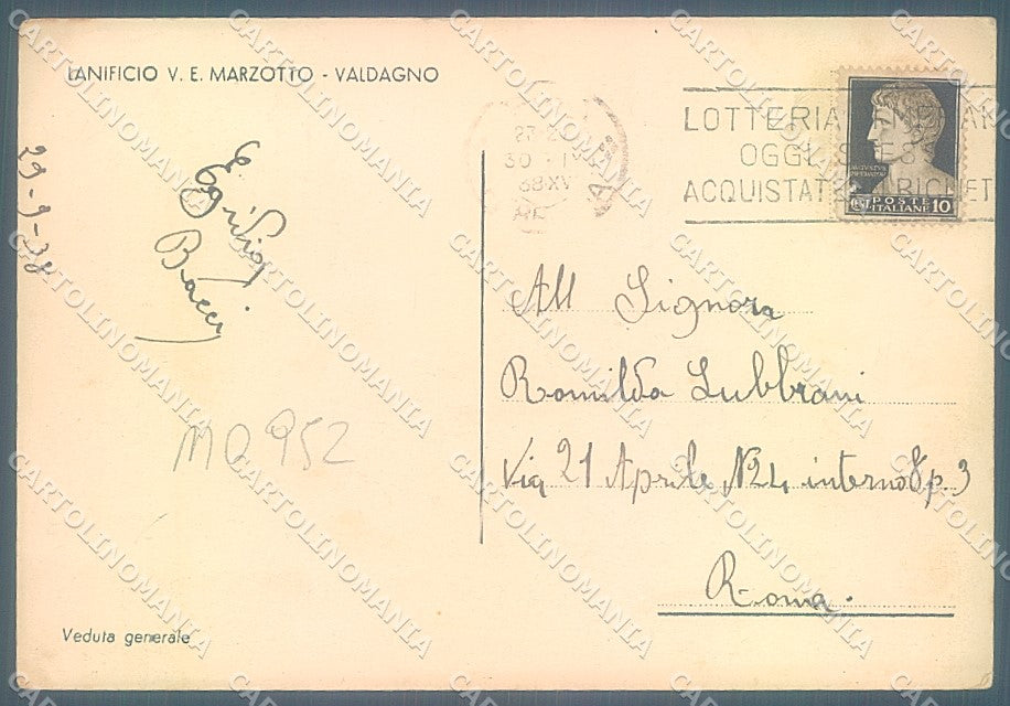 Vicenza Valdagno Lanificio Marzotto FG cartolina JK5603 – retro