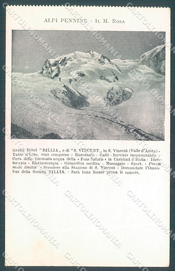 Aosta S. Vincent Hotel Billia Pubblicitaria Monte Rosa cartolina JK5609 – fronte
