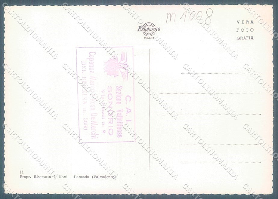 Sondrio Capanna De Marchi PIEGA Foto FG cartolina JK5619 – retro