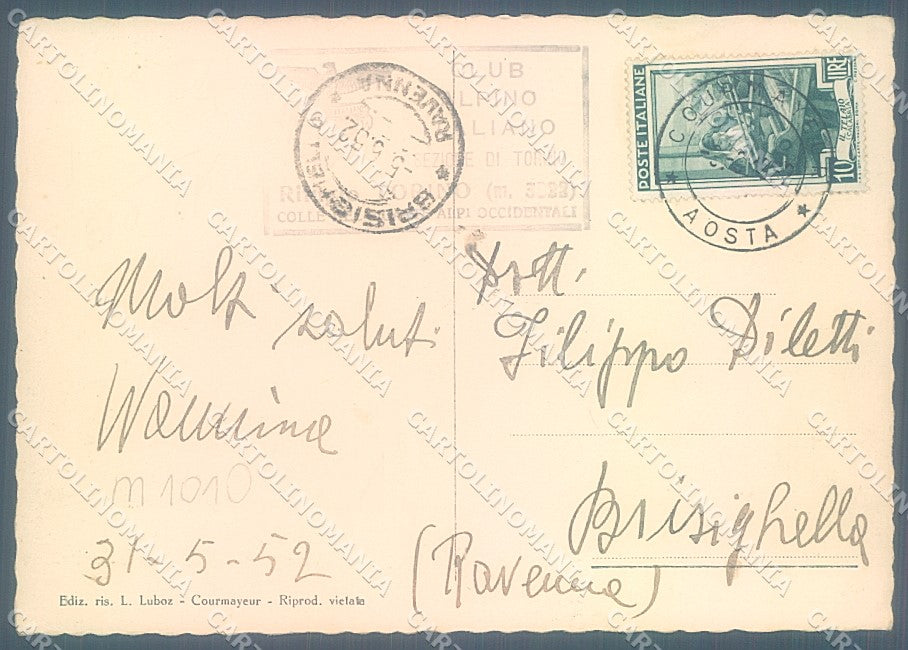 Aosta Courmayeur Rifugio Torino PIEGA FG cartolina JK5620 – retro