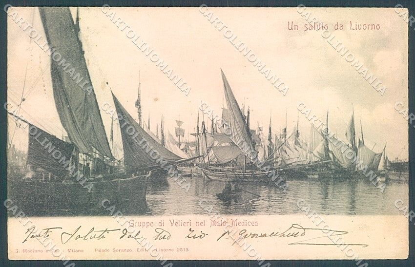 Livorno Città Velieri saluto da Modiano 2513 cartolina JK5816 – fronte