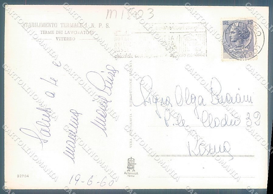 Viterbo Città Terme Lavoratori INPS Alterocca 32784 Foto FG cartolina JK5851 – retro