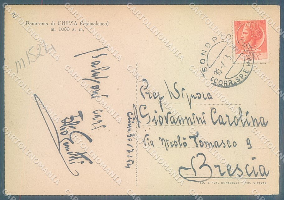 Sondrio Chiesa Valmalenco FG cartolina JK5856 – retro