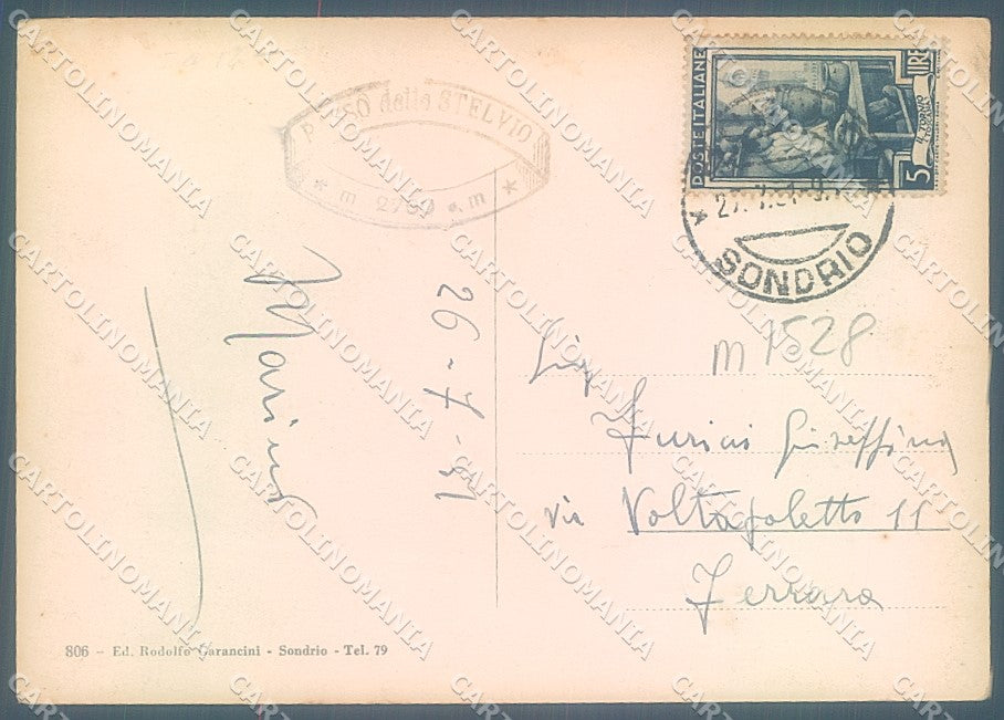 Sondrio Stelvio Foto FG cartolina JK5858 – retro
