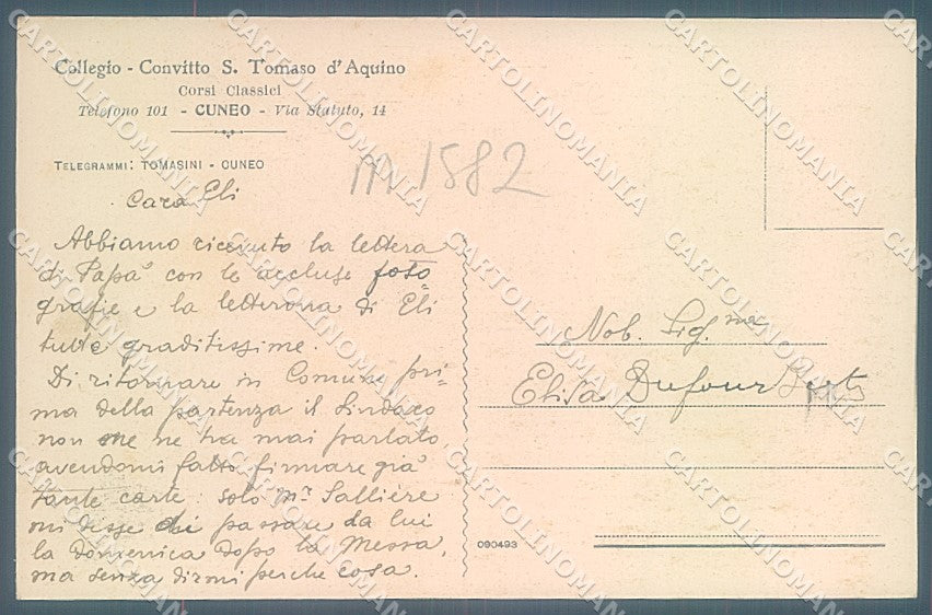 Cuneo Città Collegio Convitto S. Tomaso d'Aquino cartolina JK5881 – retro