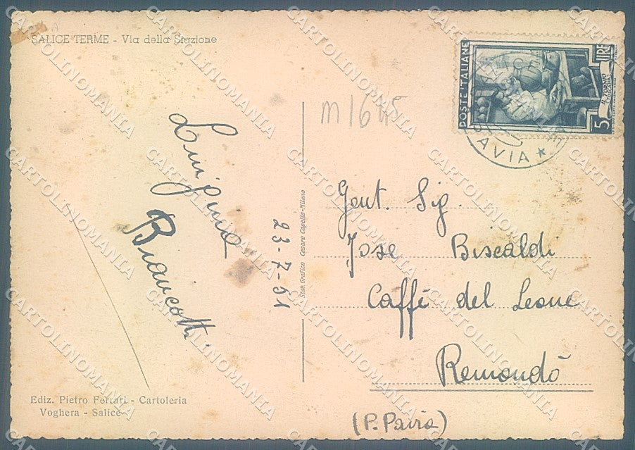 Pavia Salice Terme Via della Stazione FG cartolina JK5918 – retro