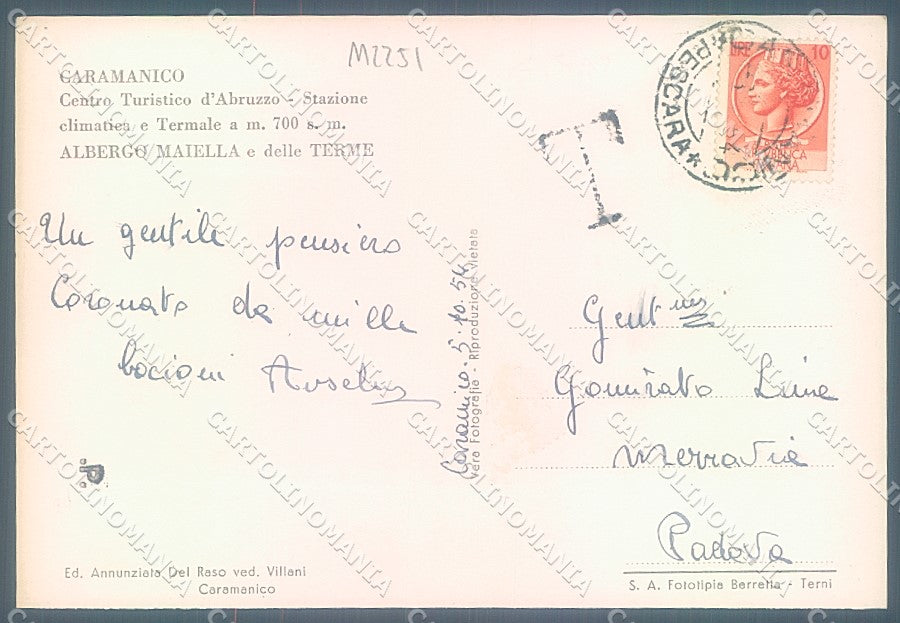 Pescara Caramanico Terme Albergo Maiella Foto FG cartolina JK6166 – retro
