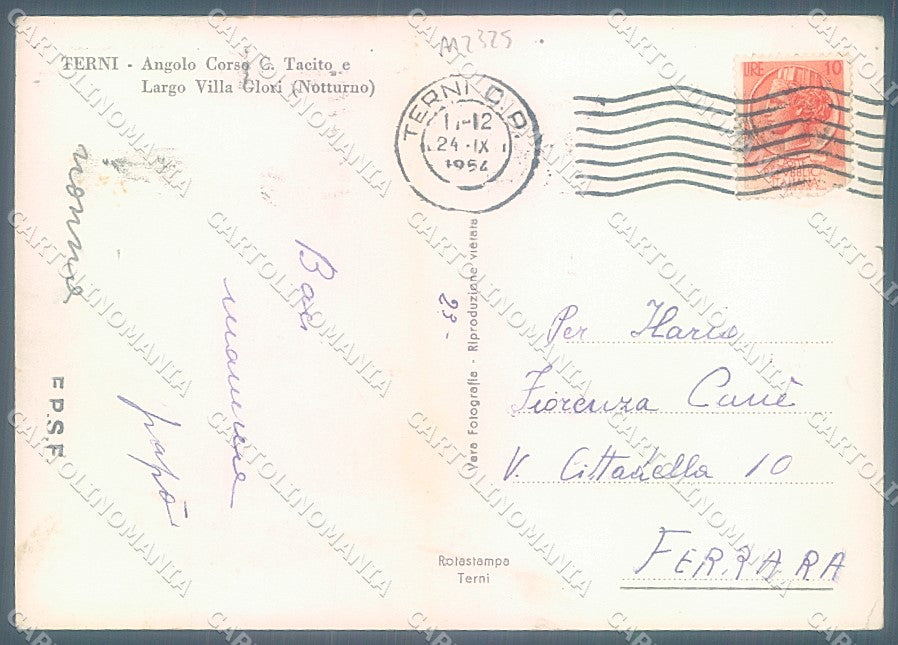 Terni Città Corso Tacito Notturno Foto FG cartolina JK6196 – retro