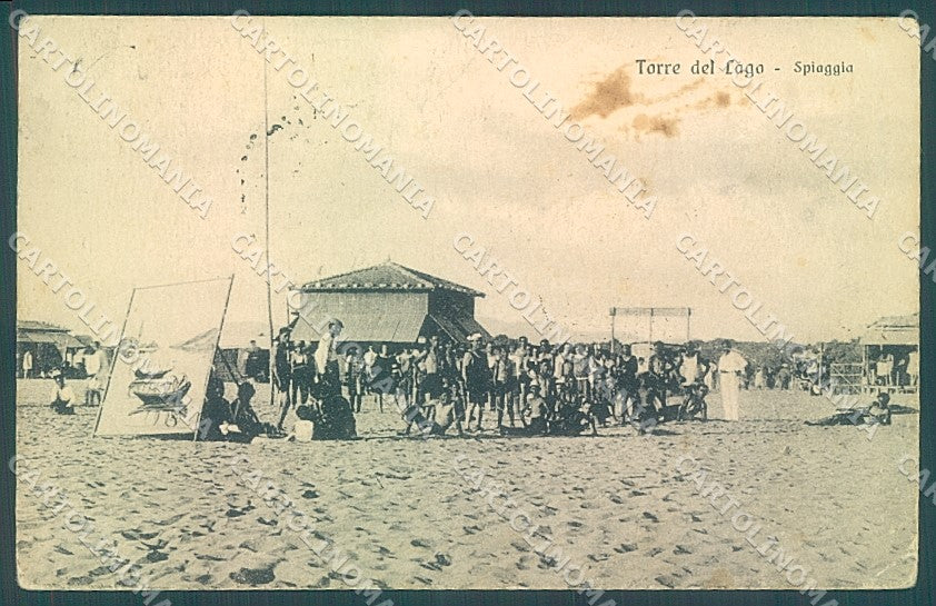 Lucca Viareggio Torre del Lago Spiaggia MACCHIA PIEGA cartolina JK6537 – fronte