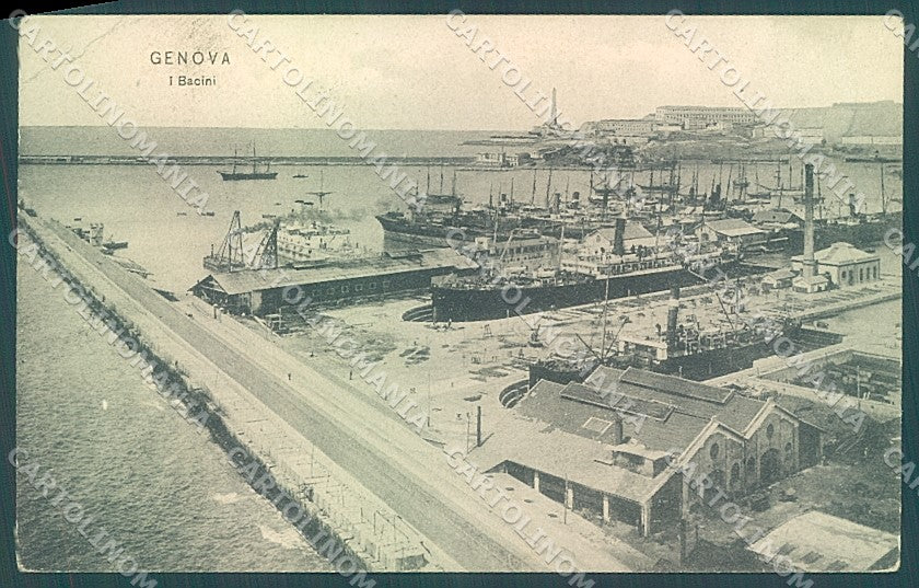 Genova Città Bacini Battello Trenkler 1906 PIEGA ANGOLO cartolina JK6555 – fronte