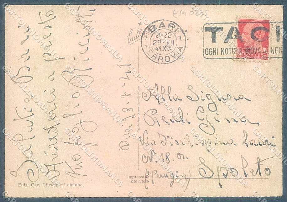 Bari Città Via Vittorio Veneto Vigile PIEGHINE Foto FG cartolina JK6578 – retro